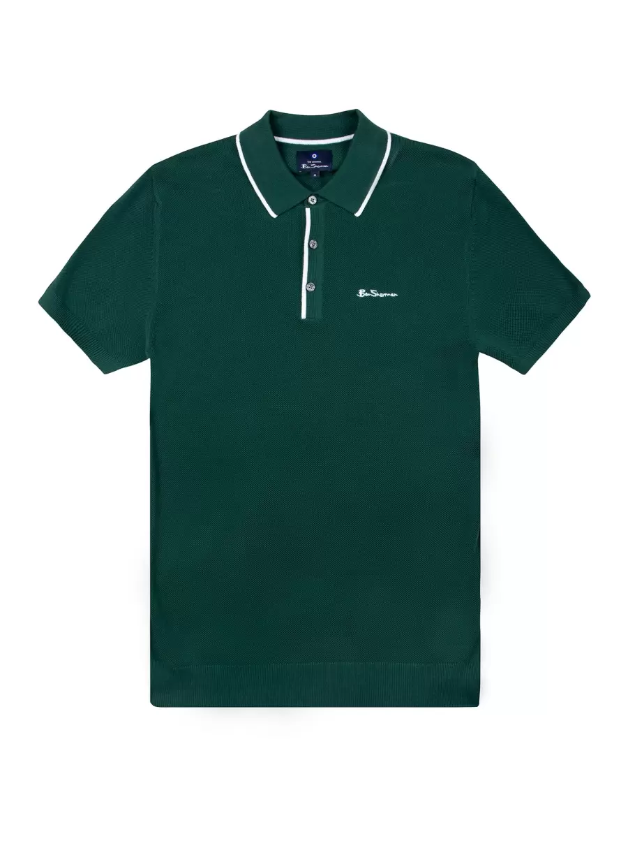 Mod Knit Polos Men Elegant Ben Sherman Textured Knit Polo Shirt - Trekking Green Trekking Green - 4