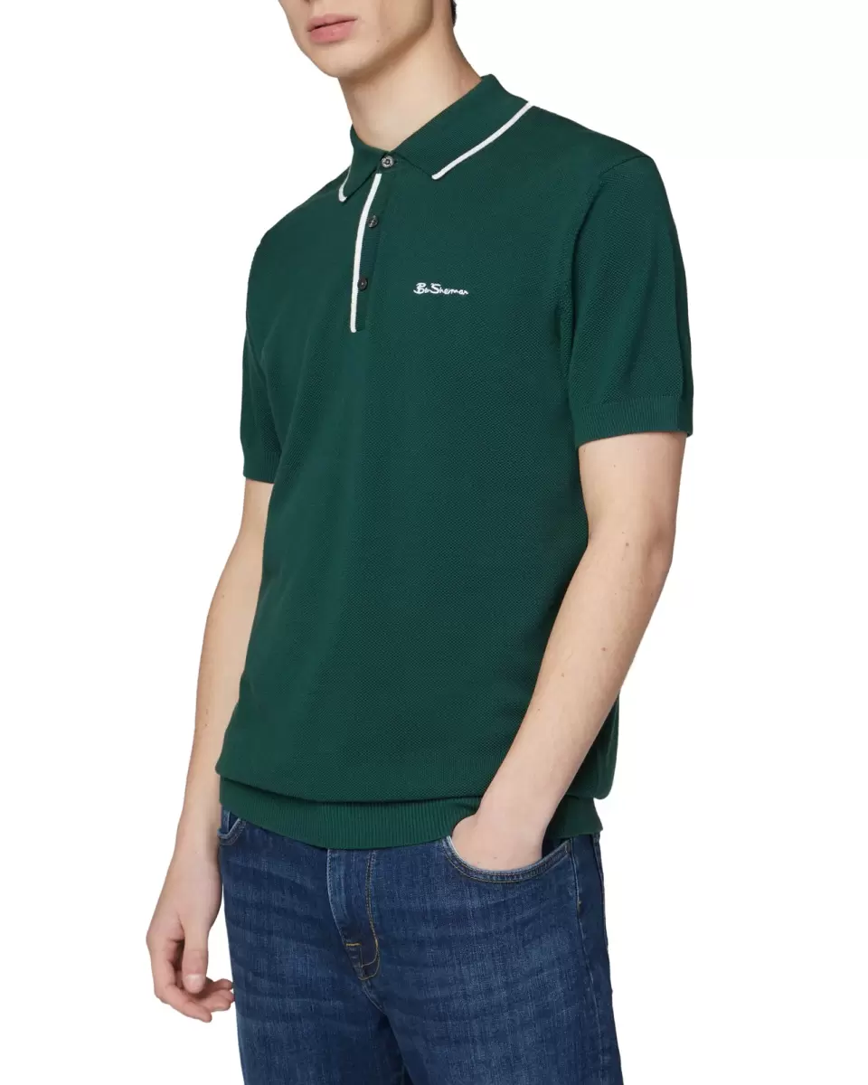 Mod Knit Polos Men Elegant Ben Sherman Textured Knit Polo Shirt - Trekking Green Trekking Green