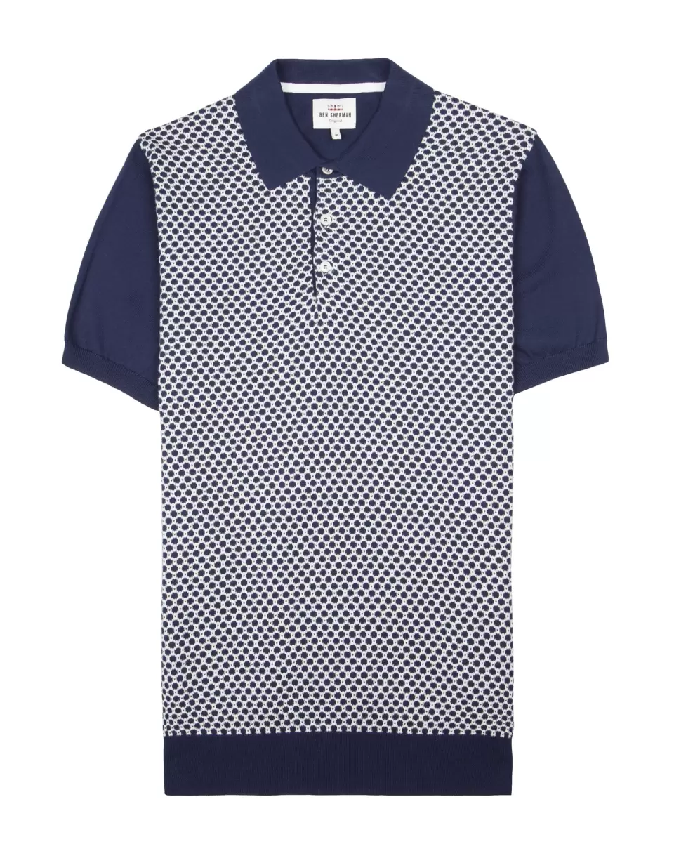 Mod Knit Polos Micro-Geo Knit Polo Shirt - Navy Navy Ben Sherman Contemporary Men - 5