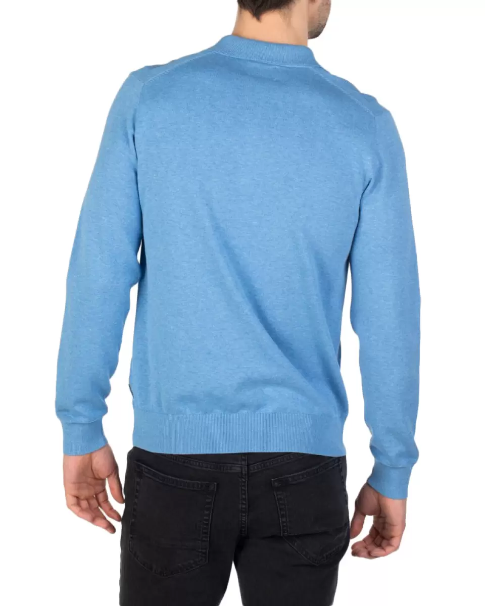 Long-Sleeved Knit Polo Shirt - Jazzy Blue Mod Knit Polos Jazzy Blue Men Discount Ben Sherman - 1
