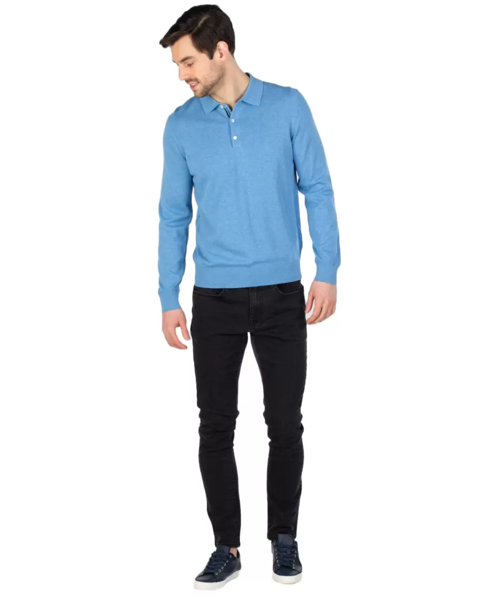 Long-Sleeved Knit Polo Shirt - Jazzy Blue Mod Knit Polos Jazzy Blue Men Discount Ben Sherman - 3
