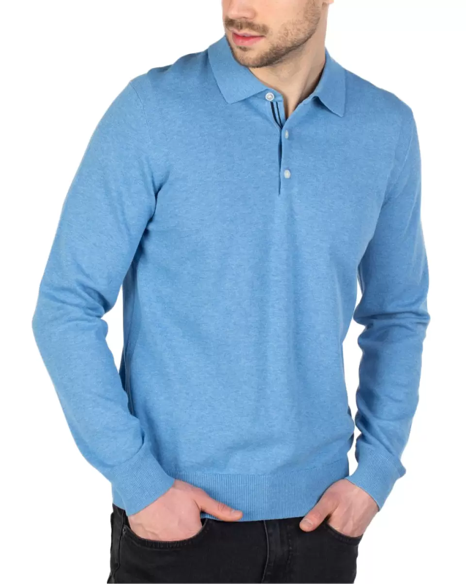 Long-Sleeved Knit Polo Shirt - Jazzy Blue Mod Knit Polos Jazzy Blue Men Discount Ben Sherman