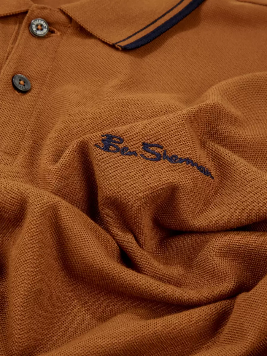Men Signature Organic Cotton Polo - Burnt Orange Burnt Orange Ben Sherman Vintage Signature Polos - 5