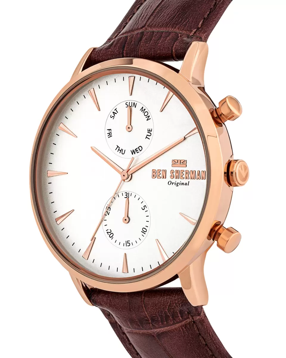 Ben Sherman Discount Men's Portobello Professional Multi Watch - Brown/Off-White/Rose Gold Brown/Off-White/Rose Gold Men Watches - 1