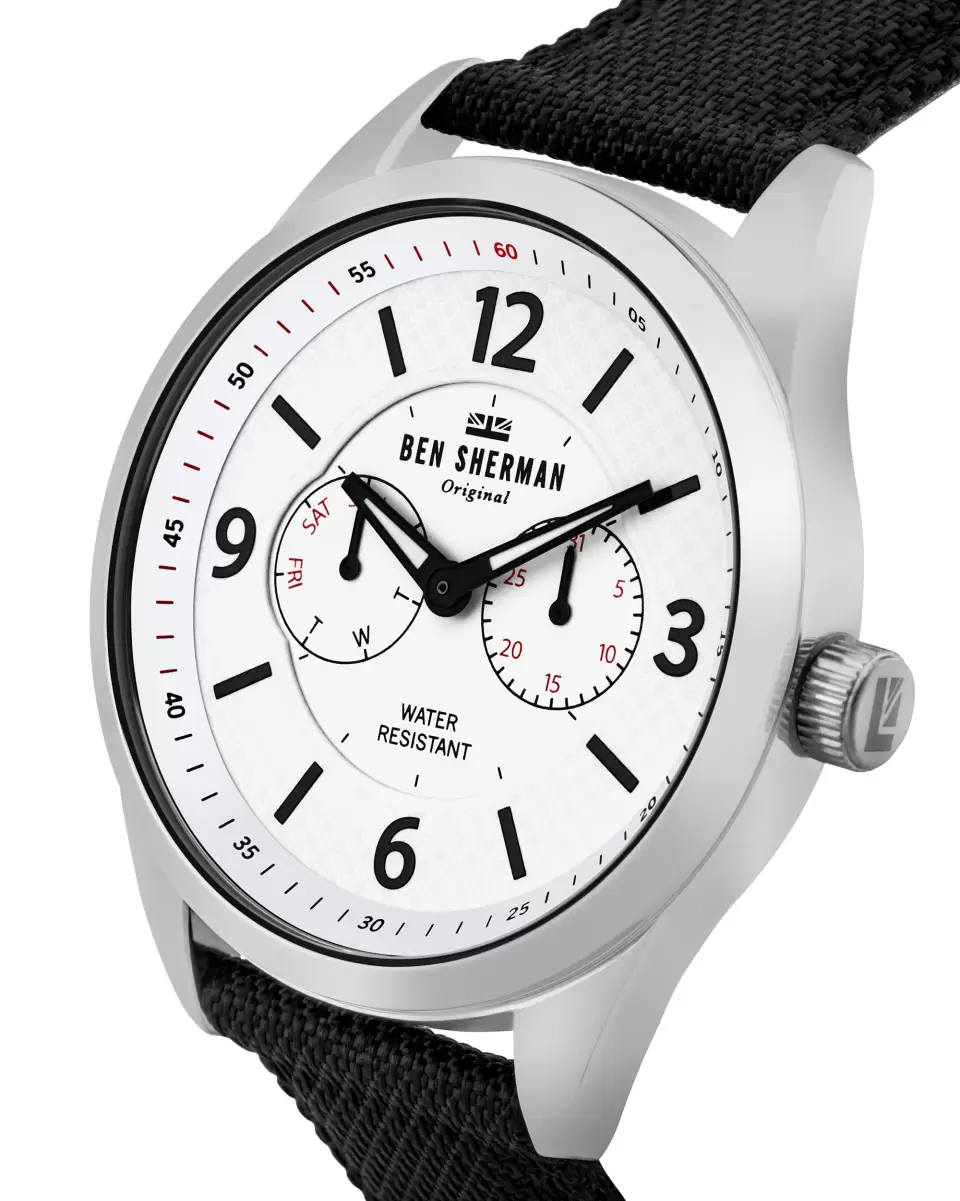 Black/White/Silver Ben Sherman Convenient Watches Men Signature Big Carnaby Utility Watch 45Mm - 1