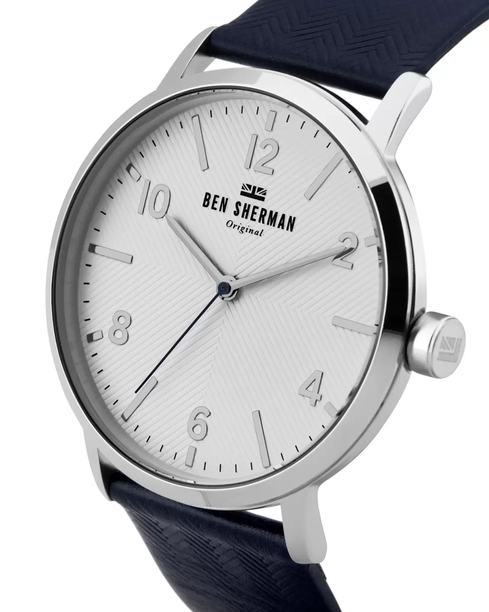 Men's Big Portobello Herringbone Watch - Black Blue/White/Silver Watches Men Ben Sherman Robust Black Blue/White/Silver - 1