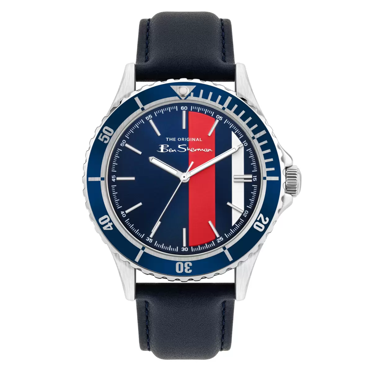 Navy/Blue/Silver Innovative Watches Men's Leather Strap Watch, 44Mm - Navy/Blue/Silver Ben Sherman Men