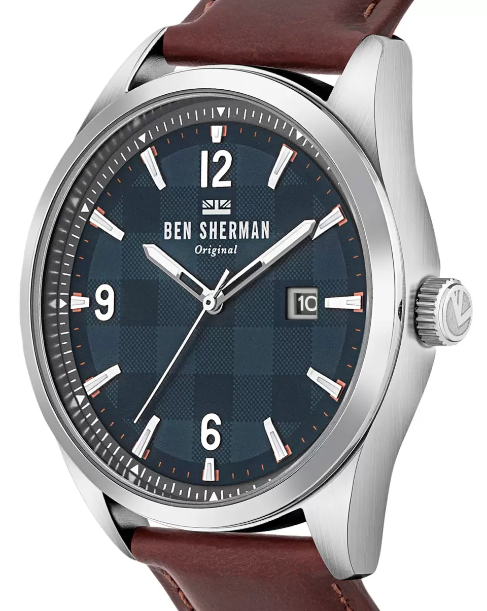 Men Men's Carnaby Check Watch - Brown/Navy/Silver Brown/Navy/Silver Original Watches Ben Sherman - 1