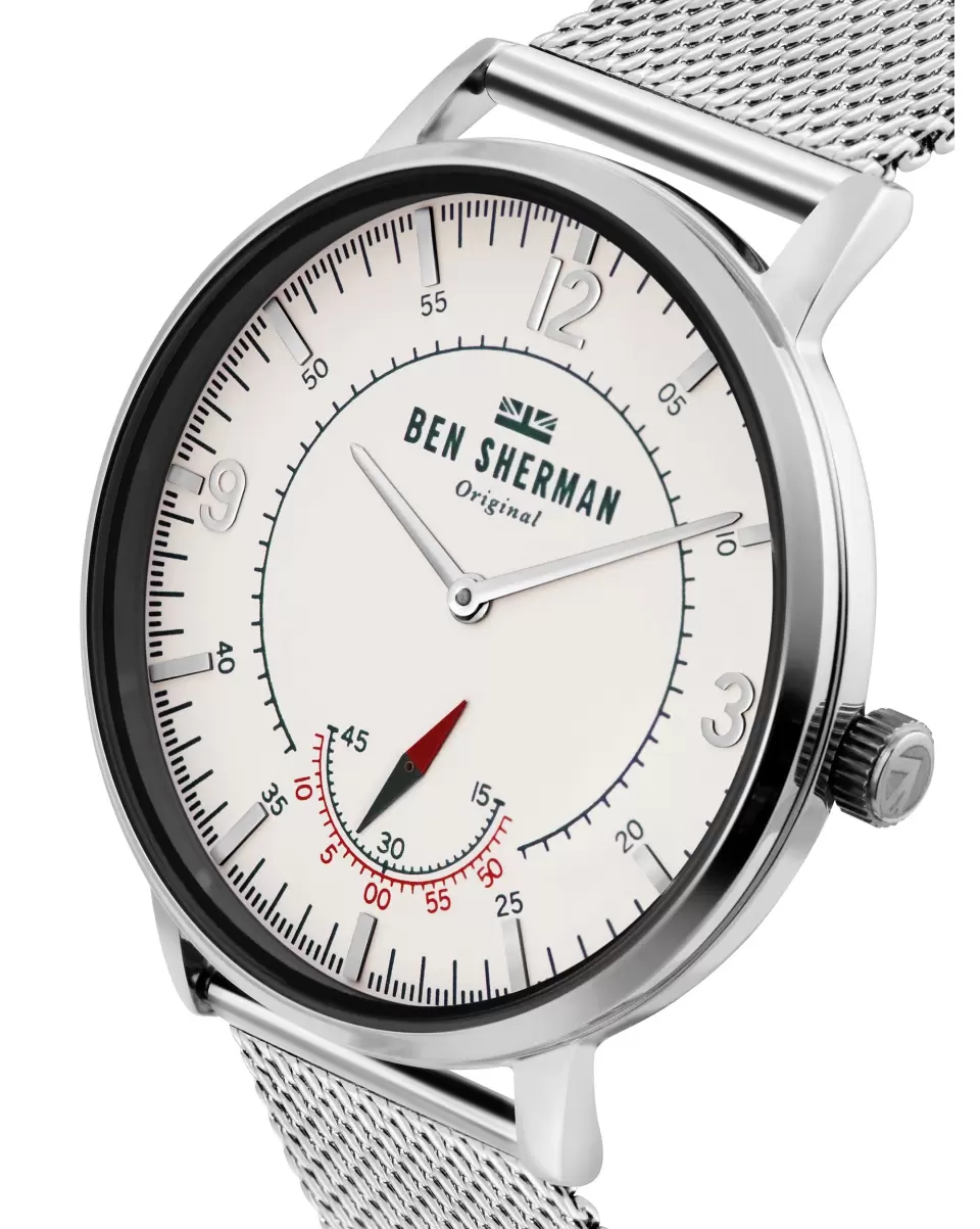 Men Watches Silver/White/Silver Men's Portobello Heritage Watch - Silver/White/Silver Ben Sherman Implement - 1
