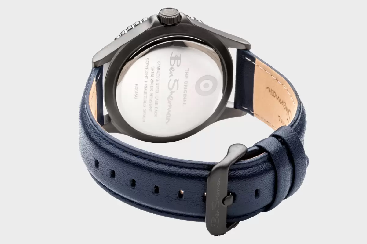 Ben Sherman Signature Leather Strap Watch 44Mm Vintage Watches Men Navy/Navy/Silver - 2