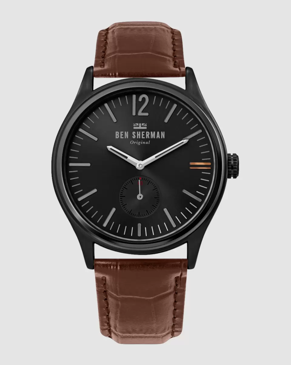 Ben Sherman Men Brown/Charcoal/Black Signature Harrison City Leather Watch 42Mm Accessible Watches