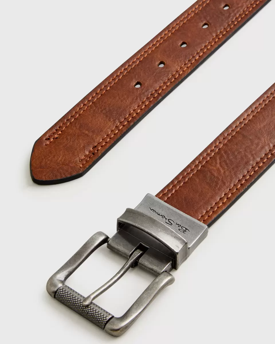 Men Ben Sherman Quality Men's Reversible Vegan Leather Belt - Brown/Black Brown Belts