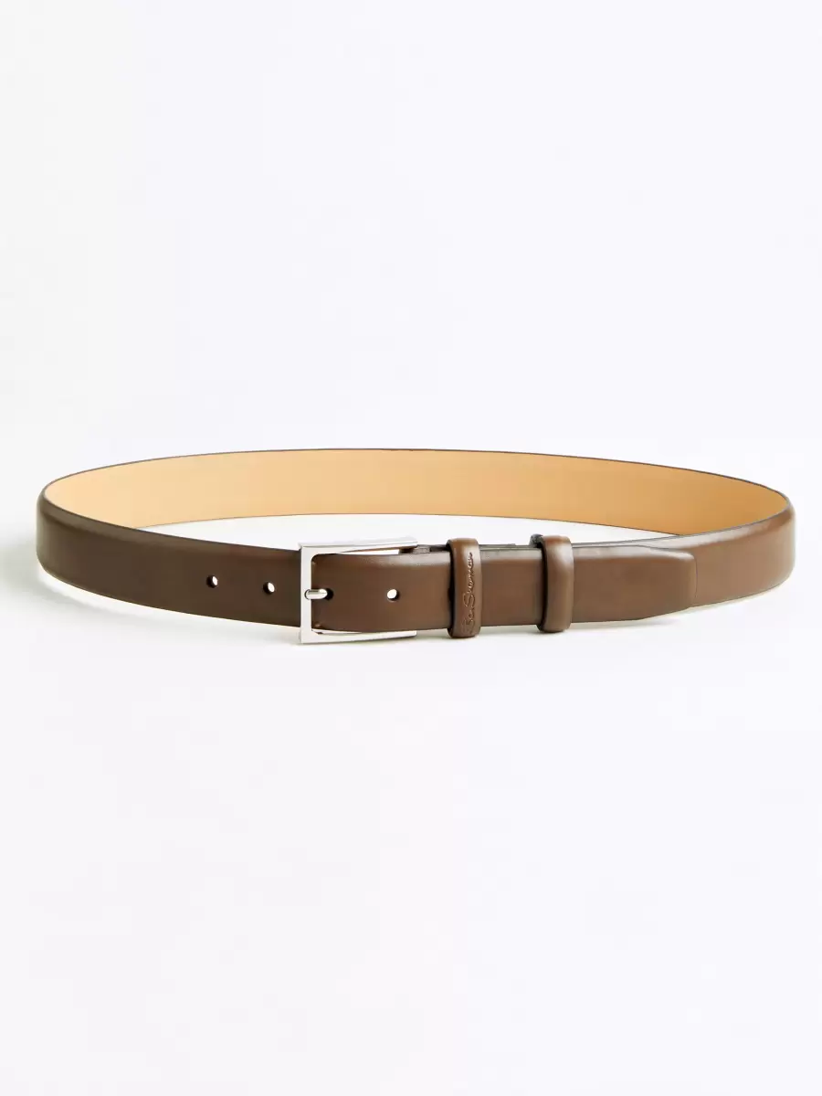 Ben Sherman Lynton Leather Dress Belt - Brown Men Creative Brown Belts - 1