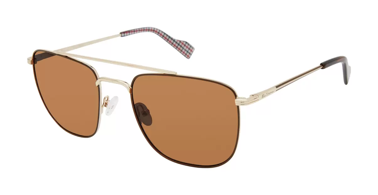 Gold/Brown Barking Polarized Aviator Square Eco Sunglasses - Gold Ben Sherman Final Clearance Sunglasses Men - 1