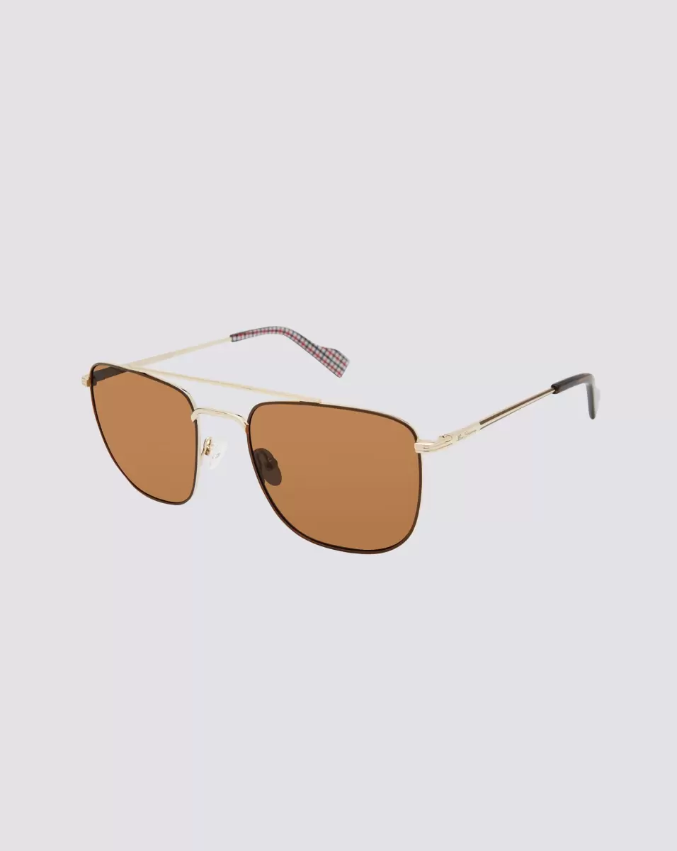 Gold/Brown Barking Polarized Aviator Square Eco Sunglasses - Gold Ben Sherman Final Clearance Sunglasses Men