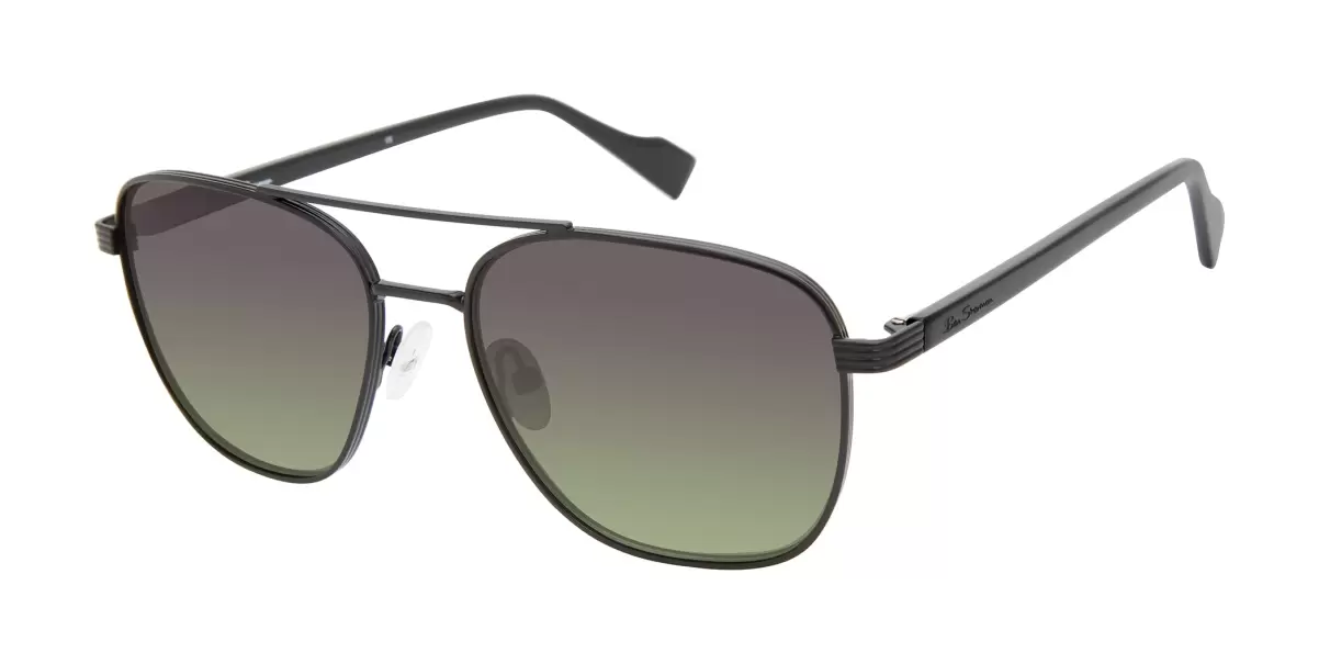 Ben Sherman Walbrook Polarized Aviator Square Eco Sunglasses - Black/Green Men Black Special Deal Sunglasses - 1