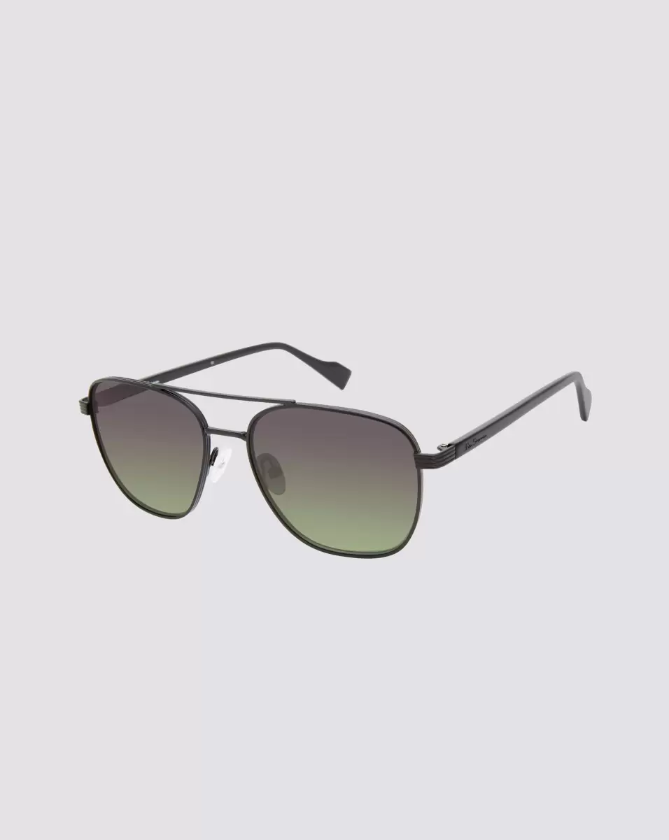 Ben Sherman Walbrook Polarized Aviator Square Eco Sunglasses - Black/Green Men Black Special Deal Sunglasses