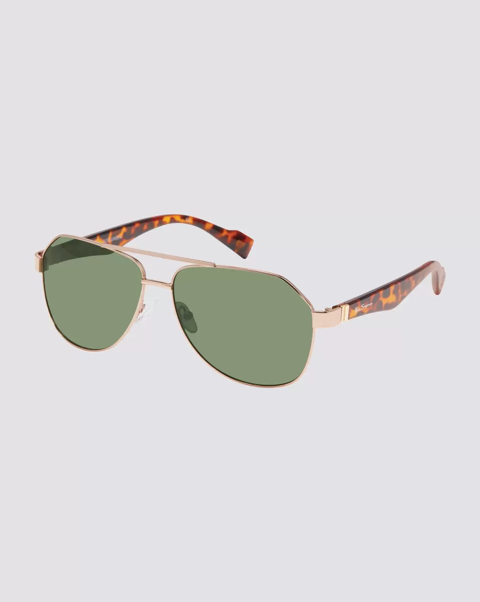 Ben Sherman Men Sunglasses Alfie Polarized Aviator Eco-Green Sunglasses - Gold Gold Manifest