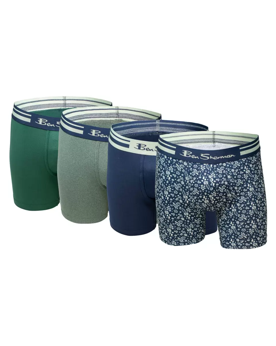 Underwear Multi Long-Lasting Ben Sherman Men Men's 4-Pack Microfiber Print & Solid No-Fly Boxer Briefs - Multi