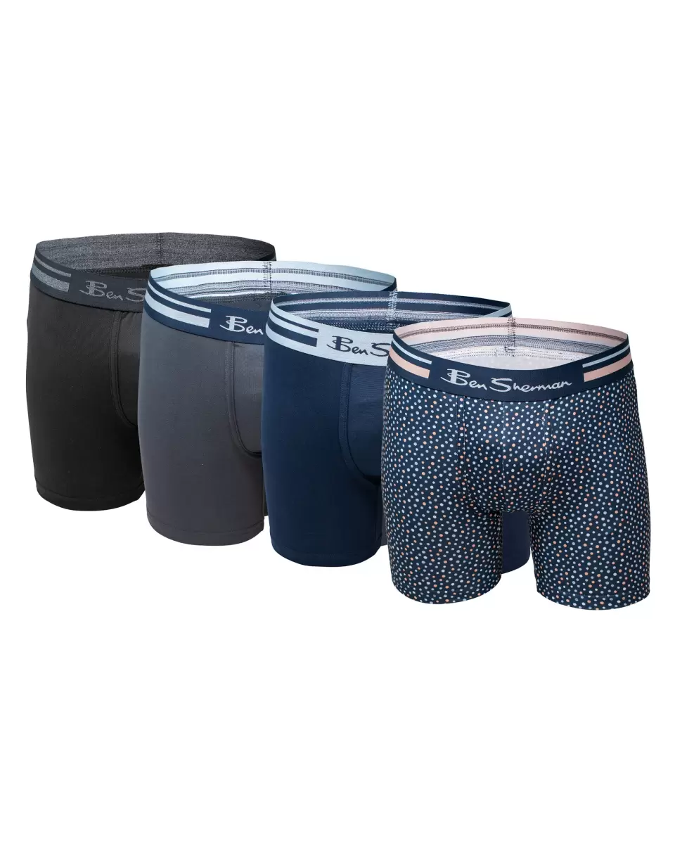 Men's 4-Pack Microfiber Print & Solid No-Fly Boxer Briefs - Multi Multi Ben Sherman Men Underwear Affordable