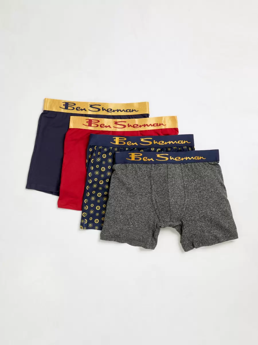 Navy/Red/Grey Underwear 2024 Men Men's 4-Pack Microfiber Boxer Briefs - Navy/Red/Grey Ben Sherman
