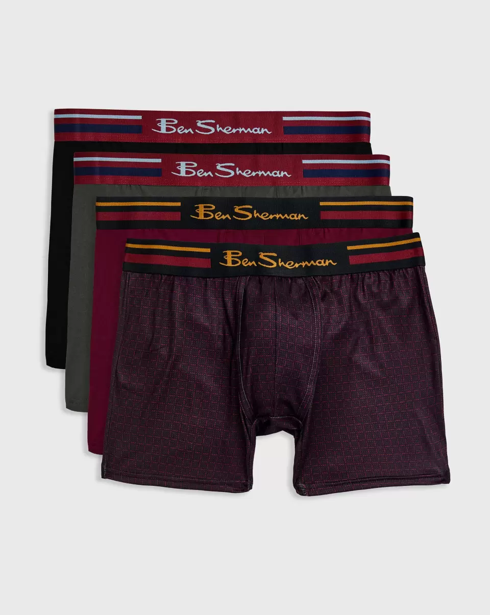 Ben Sherman Sumptuous Underwear Men's 4-Pack Microfiber Boxers - Red/Burgundy/Grey/Black Men
