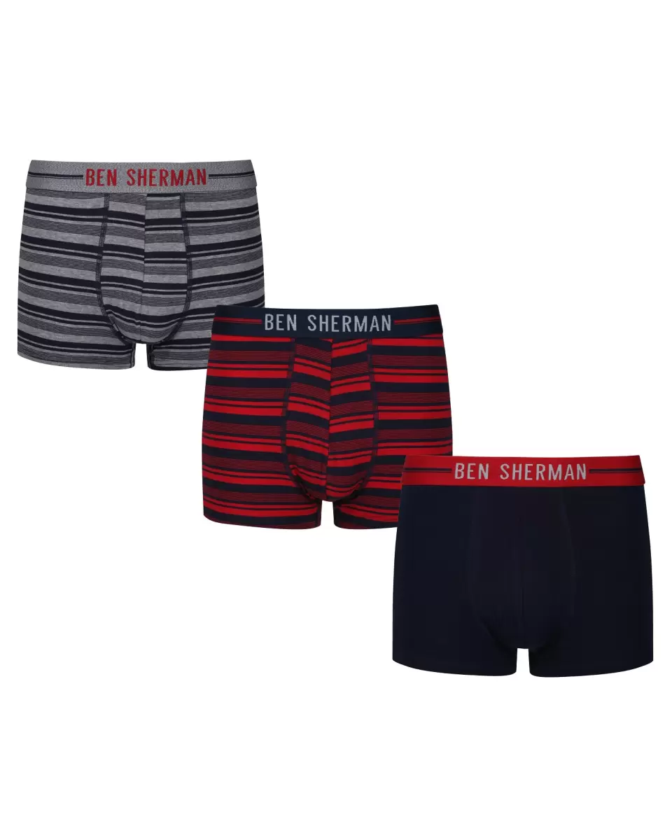Relaxing Underwear Ben Sherman Glen Men's 3-Pack Fitted No-Fly Boxer-Briefs - Red/Navy/Grey Marl Stripe Men Red/Navy/Grey Marl Stripe