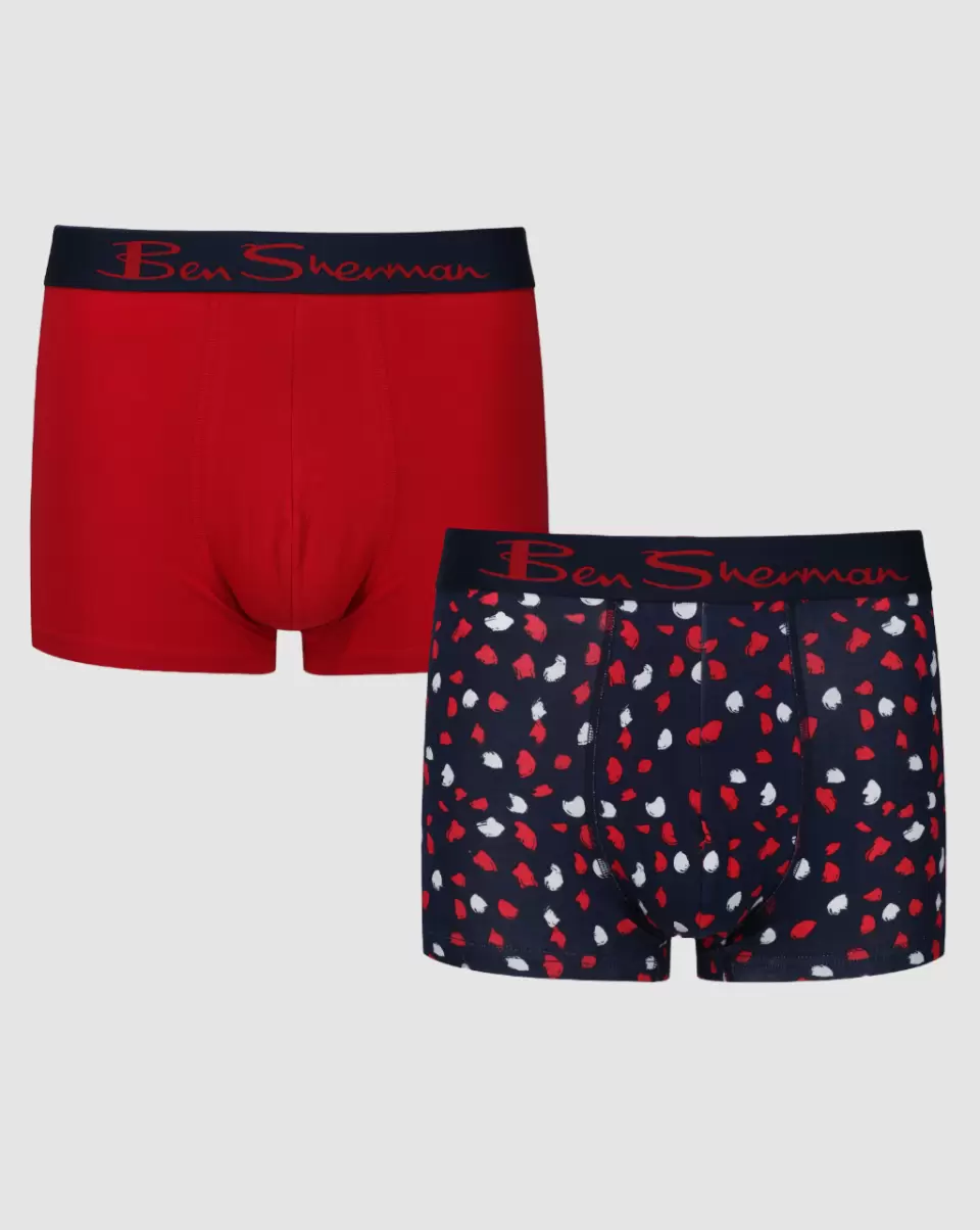 Proven Underwear Men Ben Sherman Lance Men's 2-Pack No-Fly Boxer-Briefs Red Navy/Smudge Print
