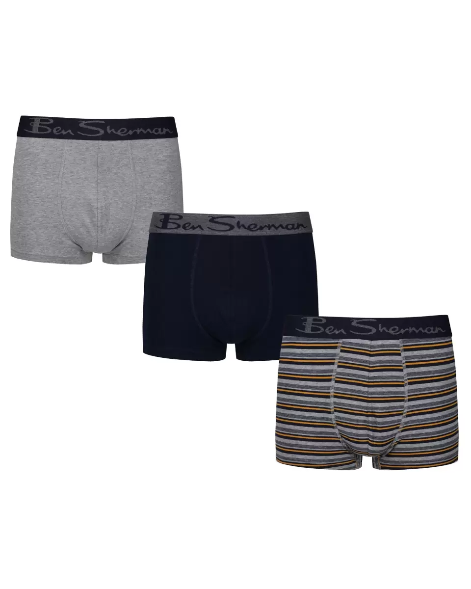 Cordwell Men's 3-Pack Fitted No-Fly Boxer-Briefs - Grey Marl/Stripe/Navy Cozy Grey Marl/Stripe/Navy Ben Sherman Underwear Men