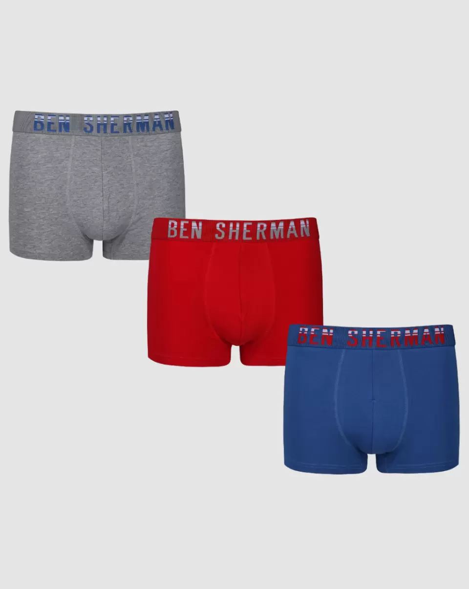 Red/Blue/Grey Marl Men Ben Sherman Buck 3-Pack Fitted No-Fly Boxer-Briefs Underwear Robust