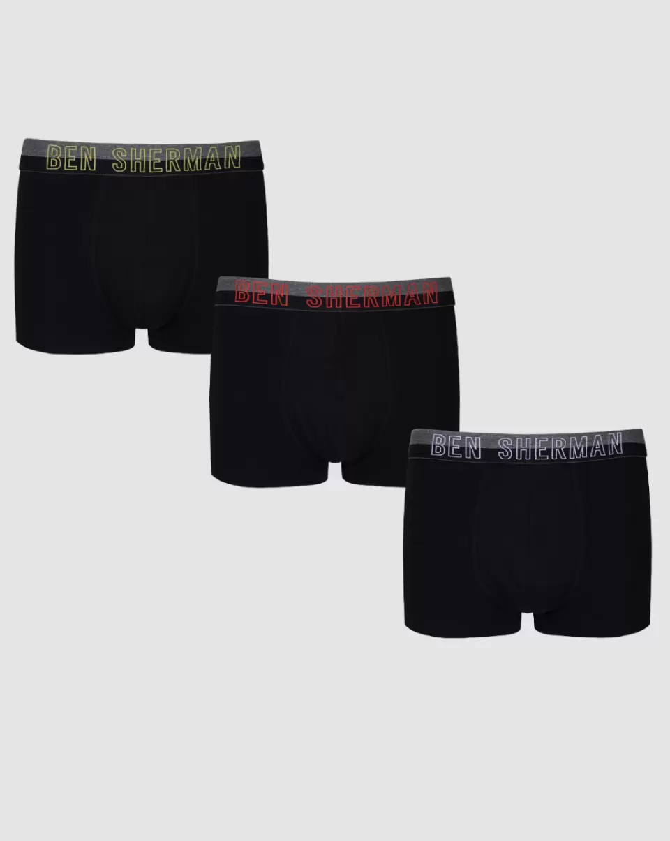 Men Black/Black/Grey Marl Ben Sherman Everyday 3-Pack Fitted No-Fly Boxer-Briefs Revolutionize Underwear