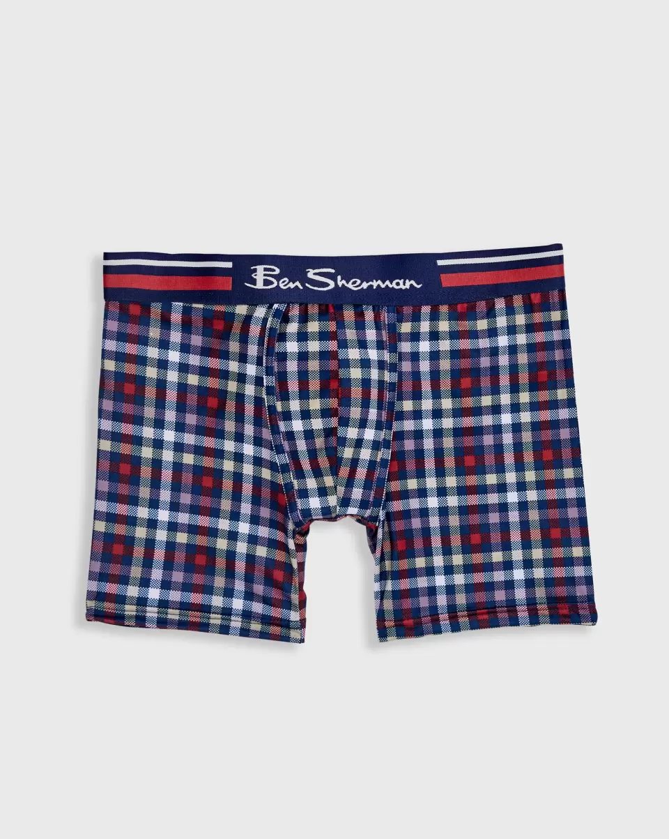 Ben Sherman Underwear Refashion Men's 4-Pack Microfiber Boxer Briefs - Plaid/Red/Grey/Navy Men - 1