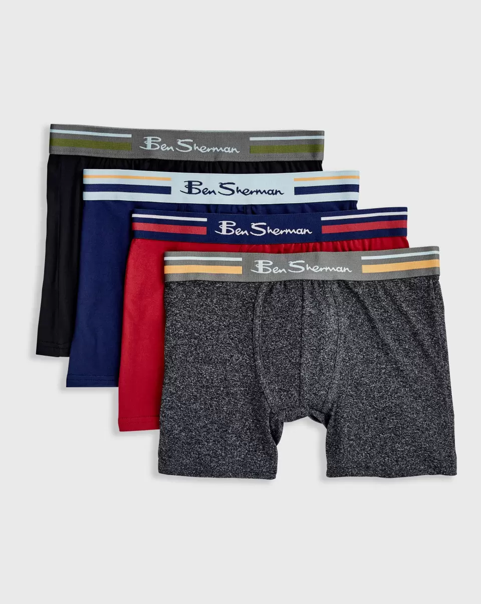 Men's 4-Pack Microfiber Boxer Briefs - Black/Red/Grey/Blue Innovative Ben Sherman Underwear Men