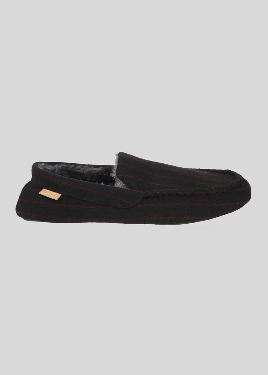 Red/Charcoal Trusted Men Slippers Aman Men's Stripe Moccasin Slipper - Red/Charcoal Ben Sherman - 1