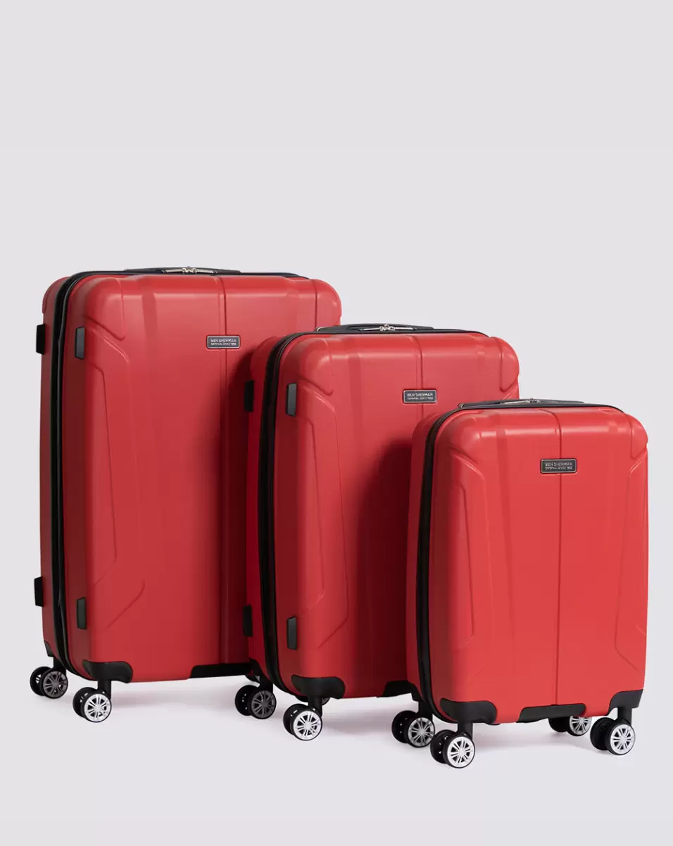Ben Sherman Men Lipstick Red Bags & Luggage Simple Derby 3-Piece Hardside Luggage Set - Lipstick Red