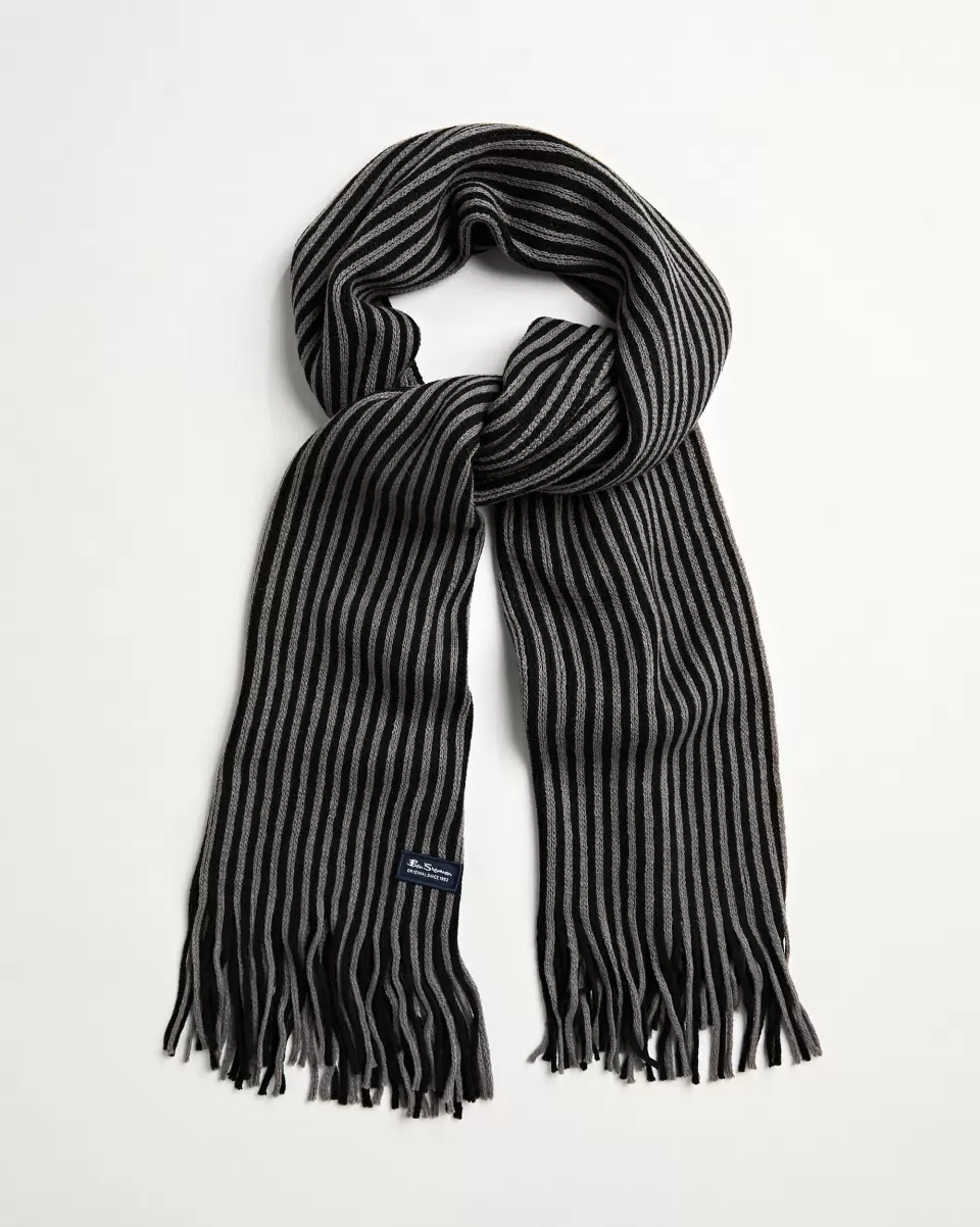 Scarves & Cold Weather Generate Ben Sherman True Black/Granite Grey Signature Rochelle Knit Scarf Men - 1