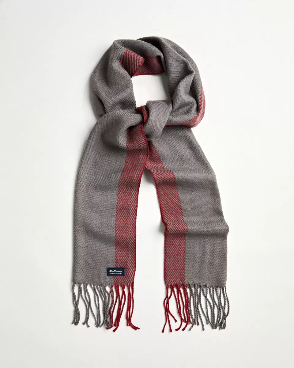 Implement Men Ben Sherman Odyssey Grey/Sundried Tomato Signature Striped Herringbone Scarf Scarves & Cold Weather - 1