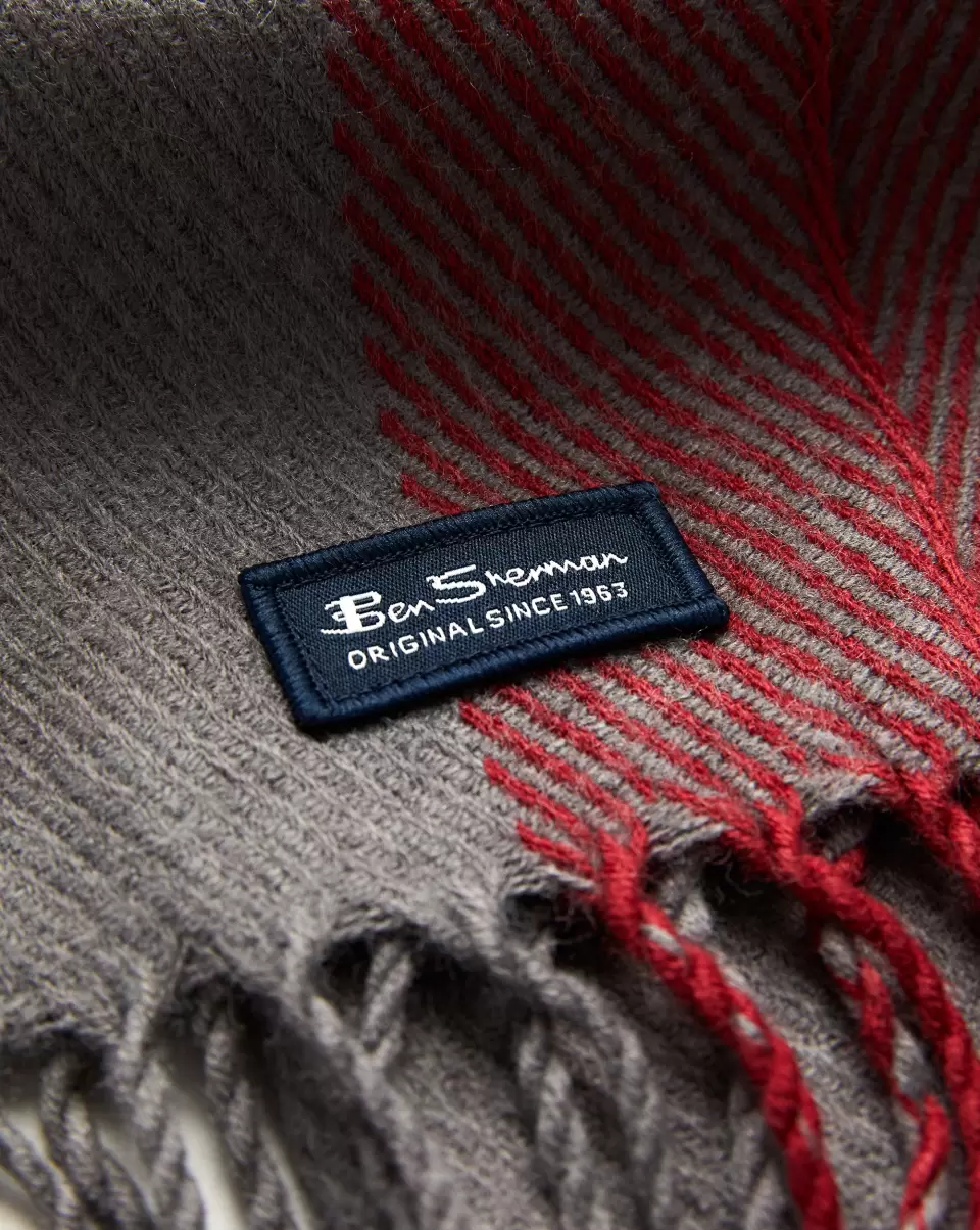 Implement Men Ben Sherman Odyssey Grey/Sundried Tomato Signature Striped Herringbone Scarf Scarves & Cold Weather - 2