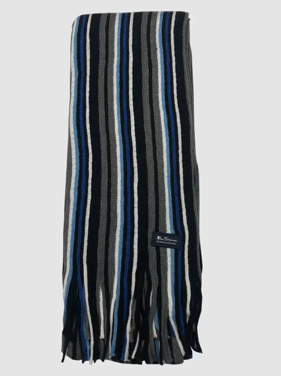 Store Men Scarves & Cold Weather Signature Rochelle Knit Striped Scarf Ben Sherman Navy Blazer/Odyssey Grey/True Blue/Bright White - 1