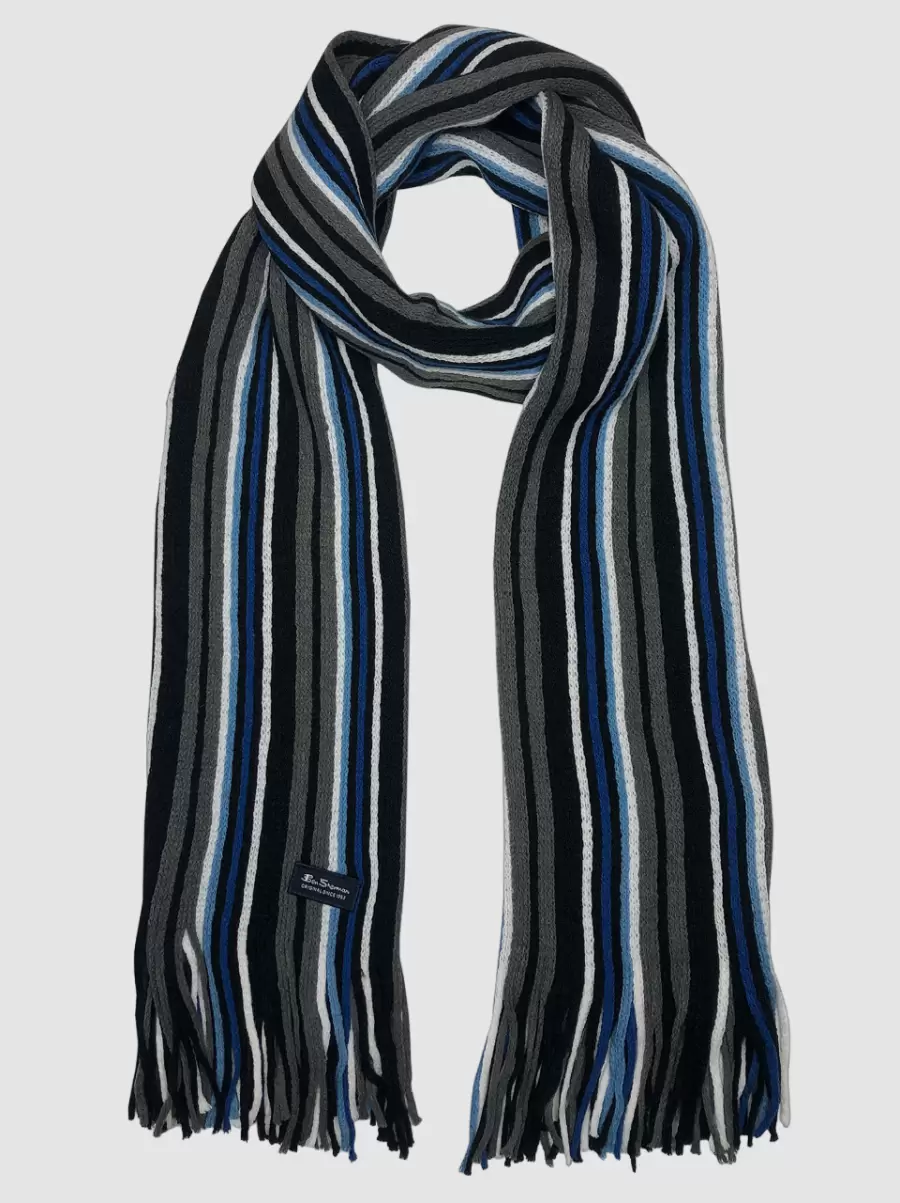 Store Men Scarves & Cold Weather Signature Rochelle Knit Striped Scarf Ben Sherman Navy Blazer/Odyssey Grey/True Blue/Bright White - 2