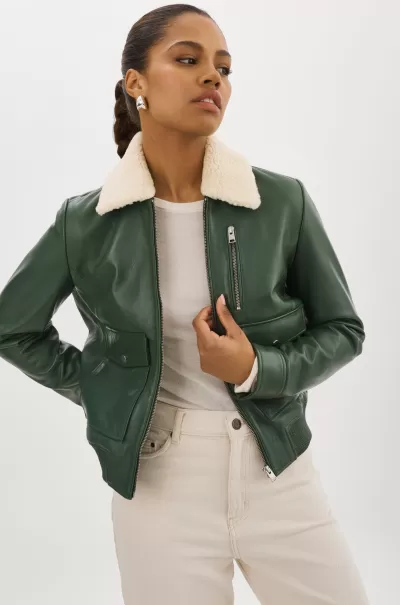 Lamarque Klemence | Leather Aviator Jacket Alpine Green Women Reliable Leather Jackets