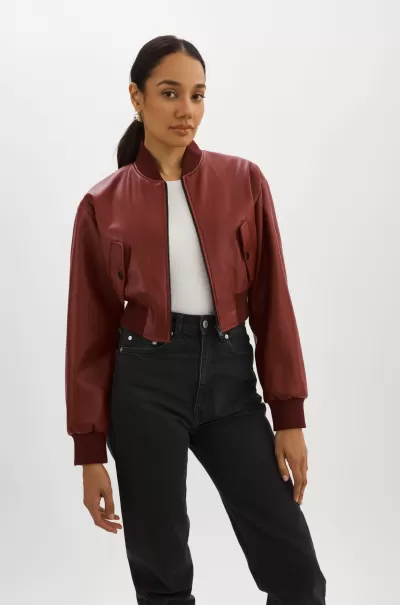 Leather Jackets Classic Women Lamarque Evelin | Faux Leather Cropped Bomber Syrah