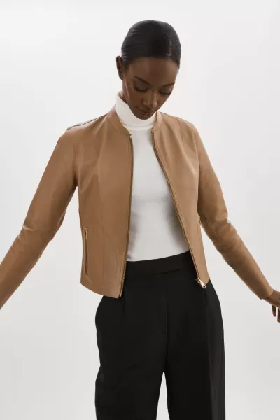 Lamarque Simple Mocha/Gold Women Leather Jackets Chapin | Reversible Leather Bomber