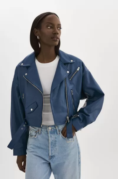 Lamarque Women Midnight Blue Dylan | 80'S Leather Biker Jacket Shop Leather Jackets
