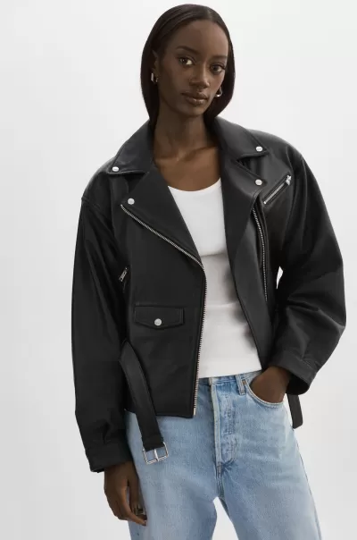 Women Black Lavish Leather Jackets Lamarque Daniela | Leather Biker Jacket