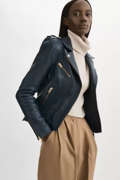 Mellie | Leather Biker Jacket Lamarque Contemporary Navy Women Leather Jackets