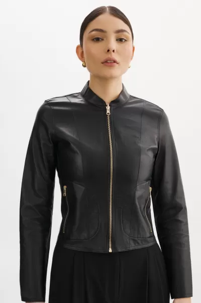 Lamarque Leather Jackets Voucher Chapin | Reversible Leather Bomber Women Black/Gold