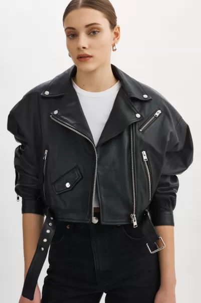Dylan | 80'S Leather Biker Jacket Leather Jackets Reduced Lamarque Black Women