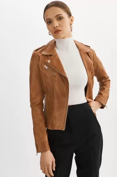 Leather Jackets Modern Luggage Women Lamarque Harper | Fitted Leather Biker Jacket