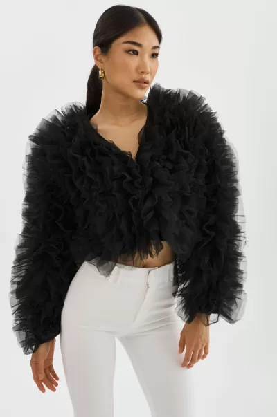 Britny | Ruffle Tulle Jacket Exceed Lamarque Women Black Coats & Jackets